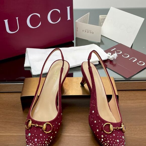 Gucci Red Peep-Toe Women's Shoes - Picture 2 of 8